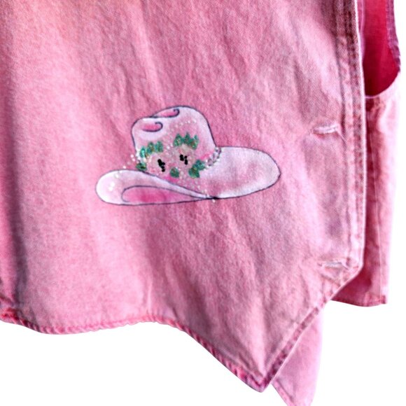 Vintage Pink Denim Western Vest Plus Size XXL Hand Painted Cowgirl Roses - Picture 6 of 11